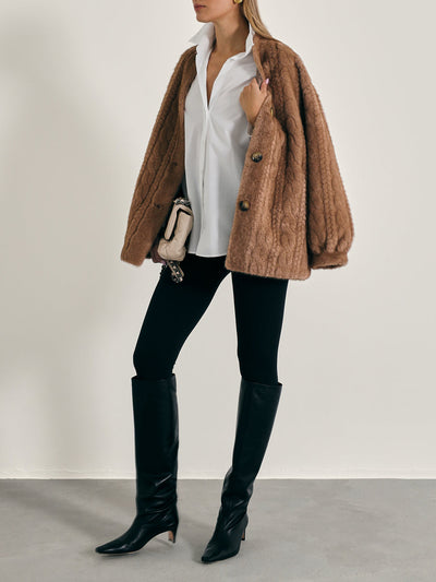 Vail Chic Fur Cardigan Coat | Camel
